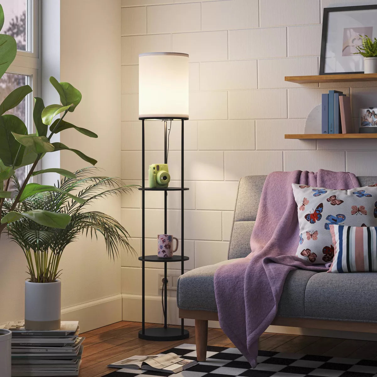 56" x 11" Shelf Floor Lamp - Black SHOWROOM ITEM