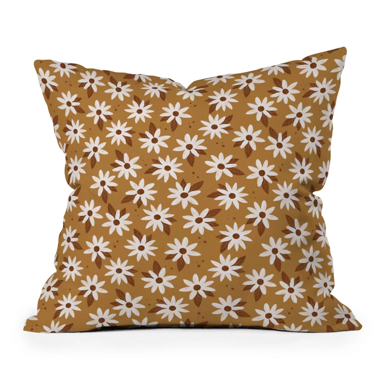 16"x16" Avenie Boho Daisies Square Outdoor Throw Pillow - Brown/Gold SHOWROOM ITEM