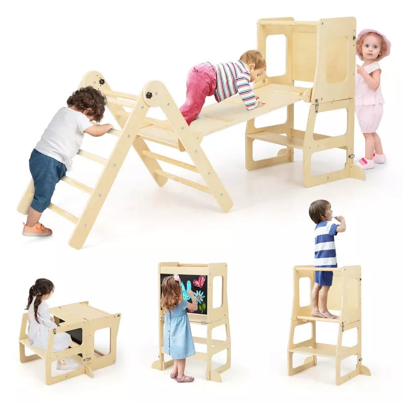 7-in-1 Toddler Climbing Toy Set with Reversible Ramp Convertible Step Stool Multi-colored/Natural