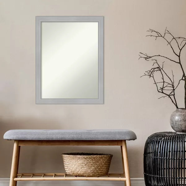 Non-Beveled Vista Brushed Nickel Narrow Wall Mirror: Modern Rectangle, Includes Mounting Hardware