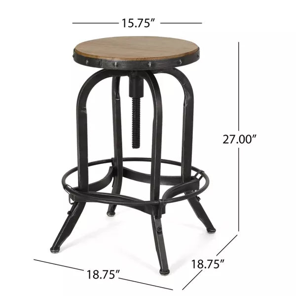 2pc Farmdale Industrial Firwood Adjustable Height Swivel Counter Height Barstools Antique Natural/Pewter - Wrought-Iron Frame