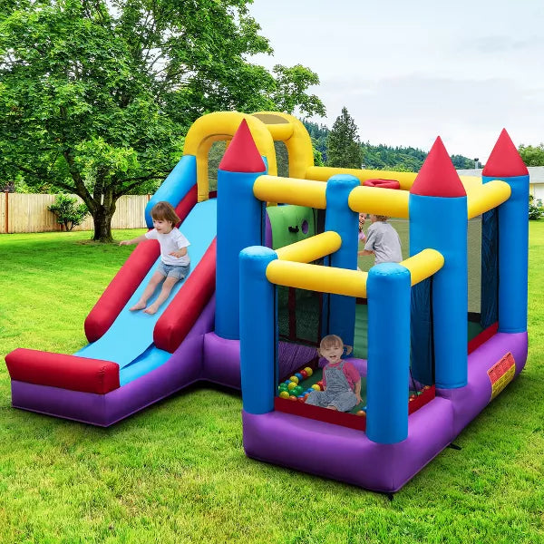 5-In-1 Inflatable Bounce Castle with Basketball Rim & Climbing Wall
