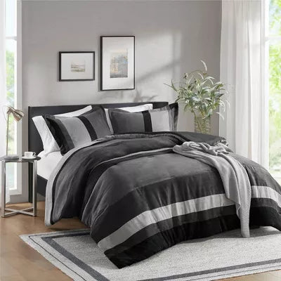 Boulder Striped Microsuede Comforter Mini Set - Full/Queen