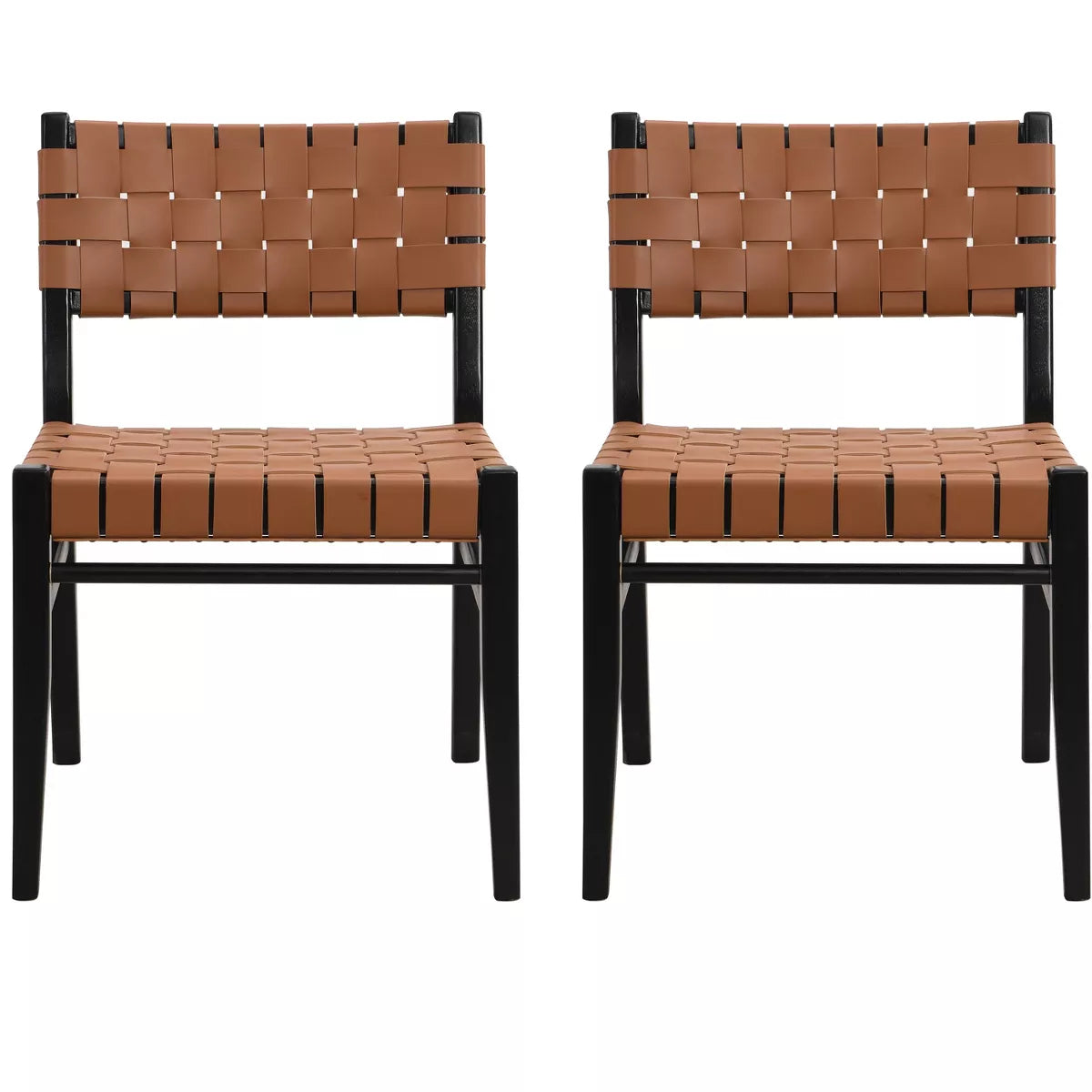 (Set of 2) Christopher Knight Home Cassius Woven Faux Leather Rubberwood Dining Chairs SHOWROOM ITEM