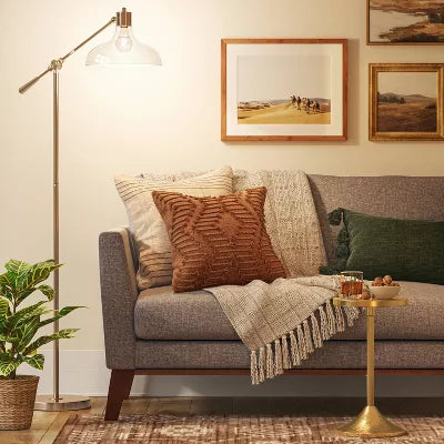 Crosby Bell Floor Lamp Brass with Glass Shade