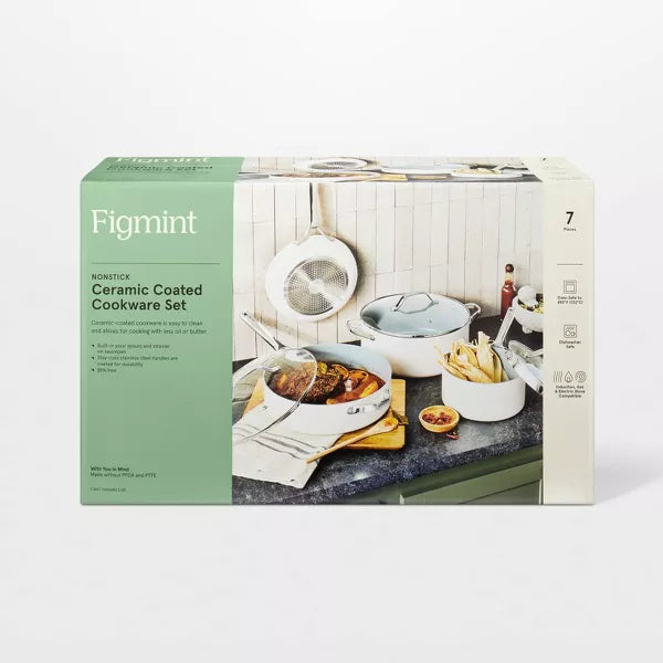 7pc Nonstick Ceramic Coated Aluminum Cookware Set
