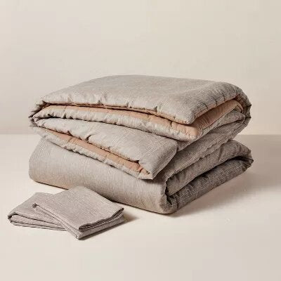 3pc Heathered Stripe Comforter Bedding Set Brown - King