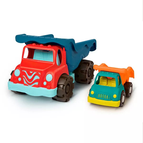 Dump Truck Duo 2 Toy Dump Trucks & 3 Beach Toys