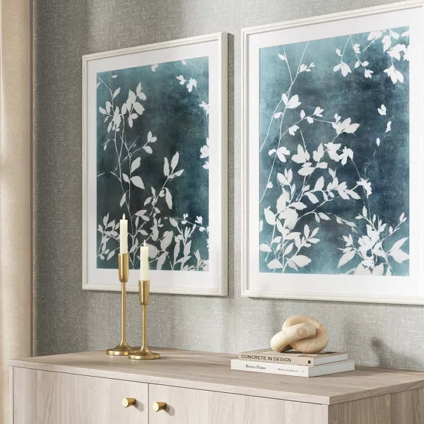 (Set of 2) All Over Floral Framed Posters - Spring Botanical Nature Wall Art, White Frame