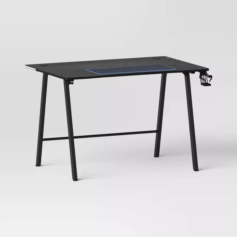 Gaming Dorm Desk with LED Lights and Headphone Holder
