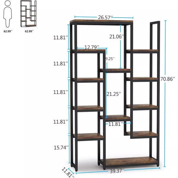 6-Tier Bookshelf, Industrial Book Display Rack