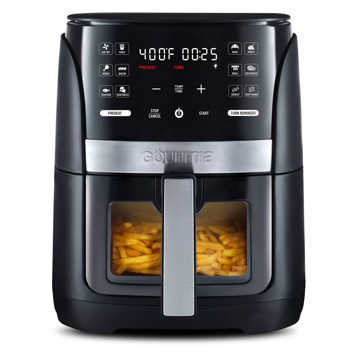 Digital Window Air Fryer with 12 Presets & Guided Cooking Black: Stainless Steel
