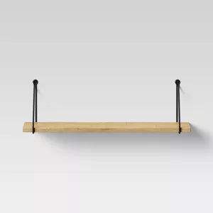 Wood Wall Shelf with Hanging Wire Natural/Black