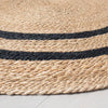 Round Double Stripe Braided Jute Area Rug Charcoal/Tan Indoor Farmhouse Style, Machine Made