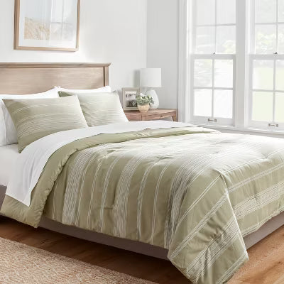 Cotton Woven Stripe Comforter & Sham Set - Twin/Twin Extra Long
