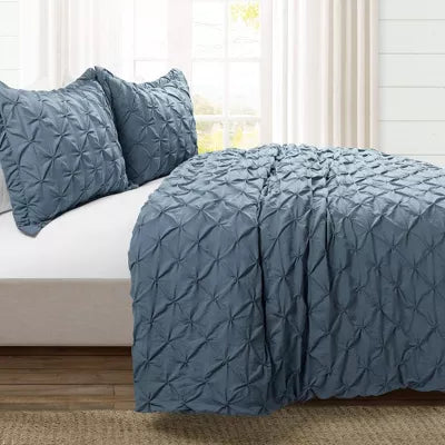 3pc King Ravello Pintuck Soft Oversized Duvet Cover Set Stormy Blue : Microfiber, OEKO-TEX Certified