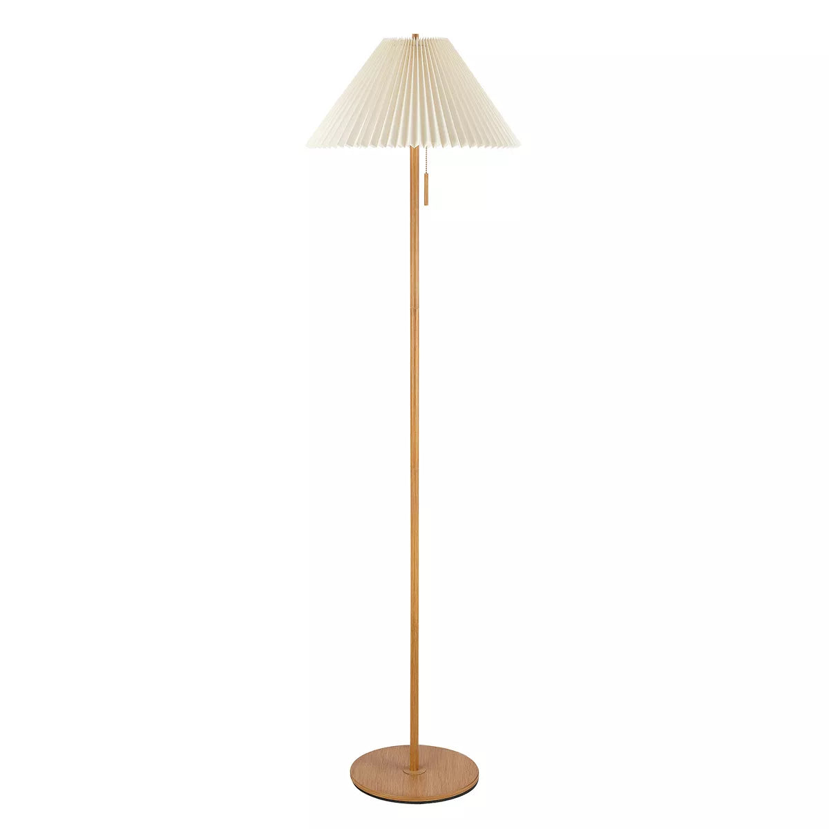 Wood Toned Finish Floor Lamp with Pleated Fabric Shade