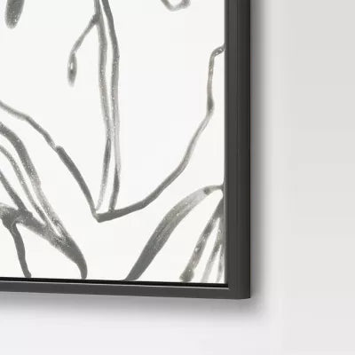 Botanical Sketch Framed Wall Canvas White/Black: Modern Vertical Digital Art Set