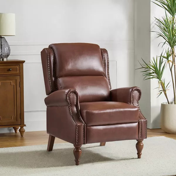 Yanik Vegan Leather Manual Recliner with Nailheads Wingback