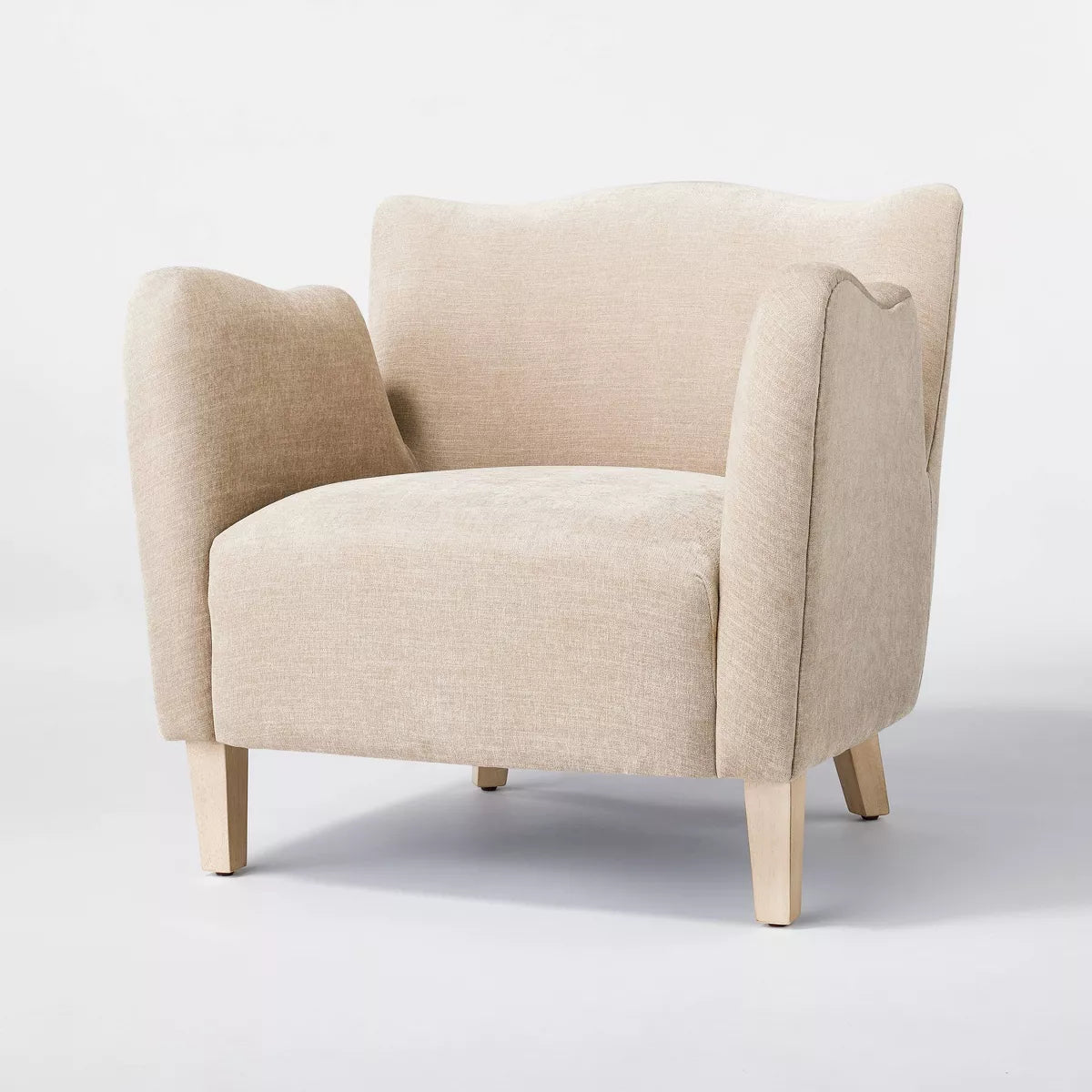 Wing Arm Accent Chair Velvet Beige