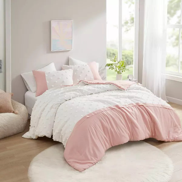 Juliette Colorblock Clip Jacquard Comforter Set Pink - Twin/Twin Extra ...