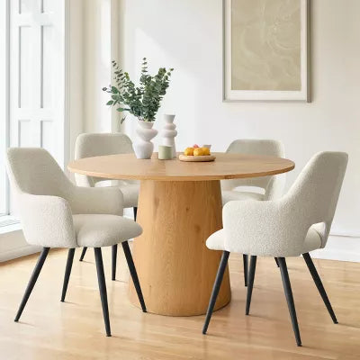 Edwin Arm Dining Chair, Boucle Dining Chairs With Arms with Black Legs