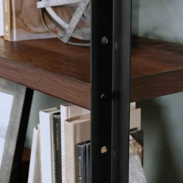 Briarbrook Library Hutch Barrel Oak - Industrial Design, Metal Frame, Open Storage & Shelf