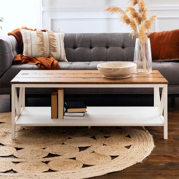 Two-Tone Distressed Wood Transitional Coffee Table