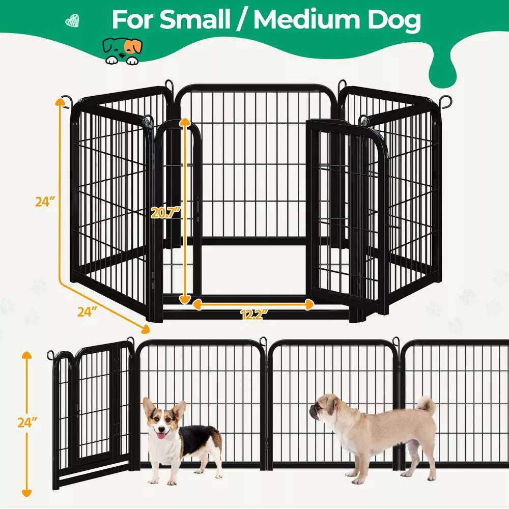 6 Panels Dog Playpen Panels Metal Pet, Black