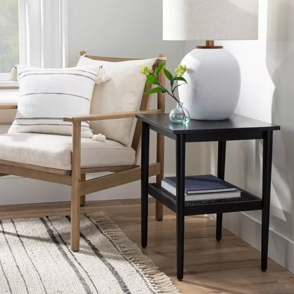 Wood & Cane Accent Side Table