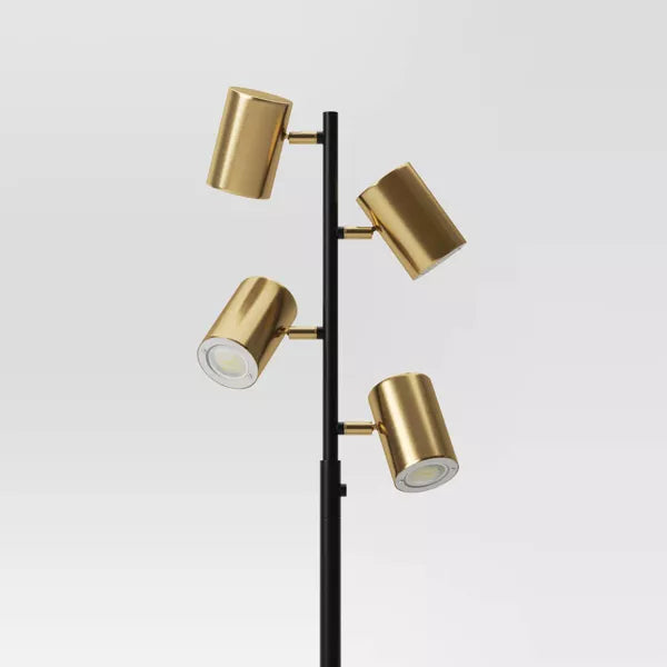 Dean Spotlight Floor Lamp Black/Brass: Touch Sensor, Adjustable Heads