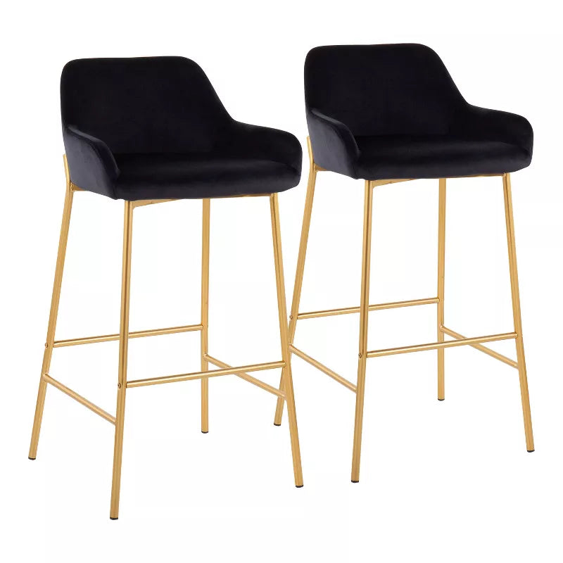 Set of 2 Daniella Metal/Velvet Barstools
