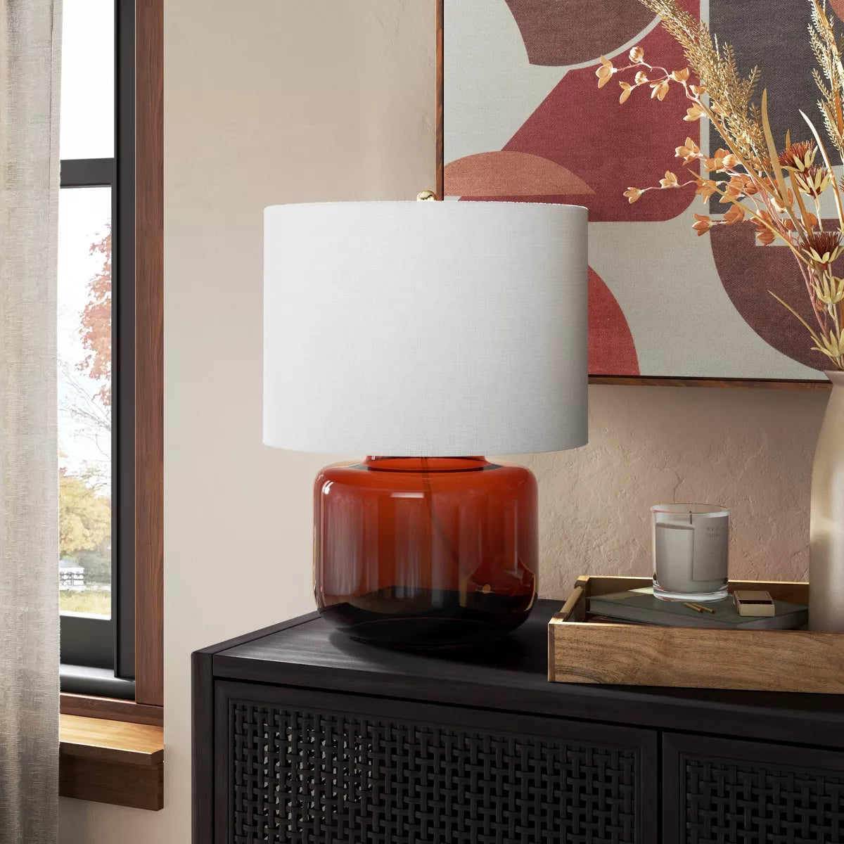 Amber Glass Table Lamp Brown