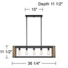 Black Linear Pendant Chandelier  Wide Rustic Farmhouse 5-Light Fixture for Kitchen Island Dining Room