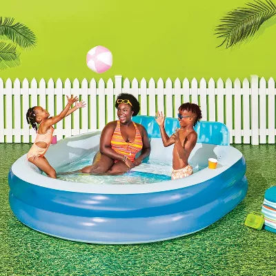 Family Pool with Bench Oval Kiddie Pool -  PVC Liner