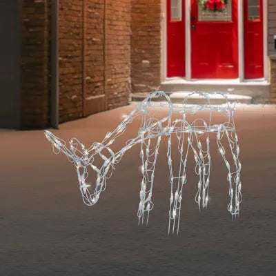 Lighted White Feeding Reindeer Outdoor Christmas Decoration