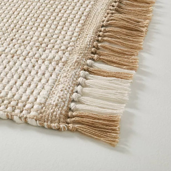 Wide Border Stripe Handmade Woven Area Rug Tan/Cream