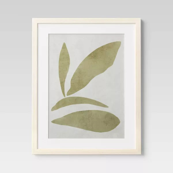 1-Piece Leaf Framed Wall Art Set Natural - Botanical Drawing, Beige Frame, Vertical Display
