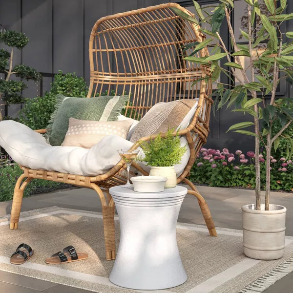 White Faux Stone Patio Accent Table