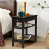 3-Tier Side End Table with Drawer Double Shelf Narrow Nightstand Espresso-Black