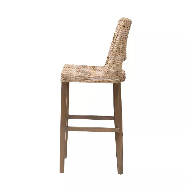 Magy Rattan and Mahogany Wood Barstool Kubu Gray/Rustic Taupe