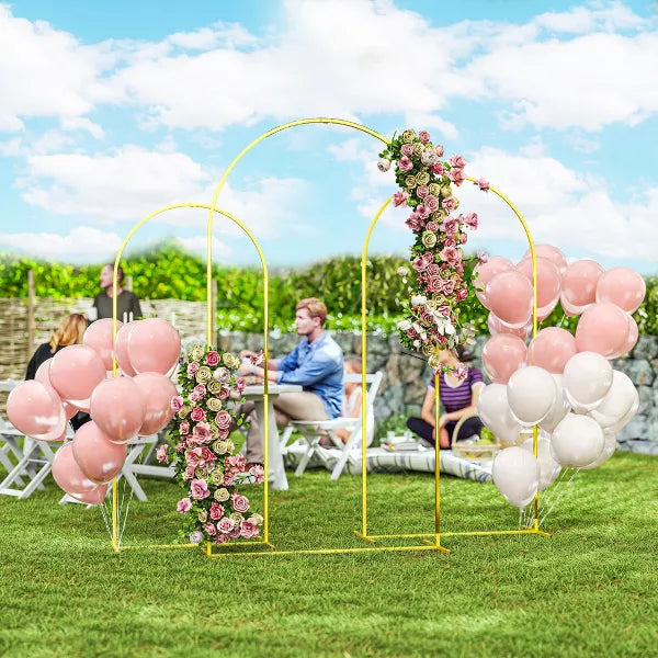 Metal Arch Backdrop Stand Wedding Frame, Balloon Stand Set of 3, Gold