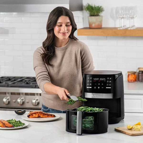 Digital Window Air Fryer with 12 Presets & Guided Cooking Black: Stainless Steel
