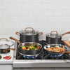 8pc Classic Matte Stainless Steel Cookware Set Black Blush Bronze Handles: Dishwasher-Safe, Tempered Glass Lids