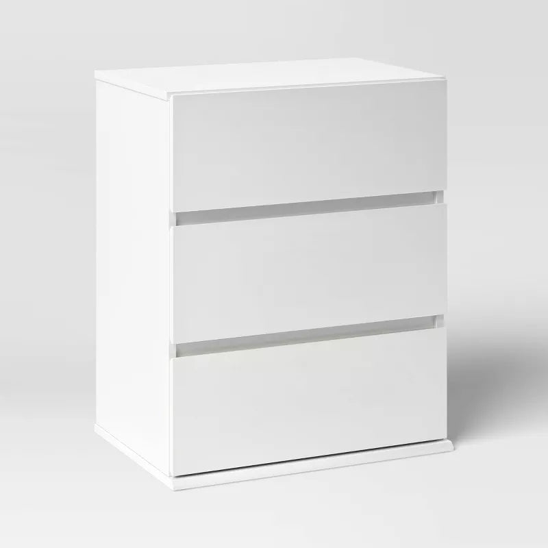 3 Drawer Modular Dresser Chest White - Laminate Finish, Particle Board Frame, Modern Style