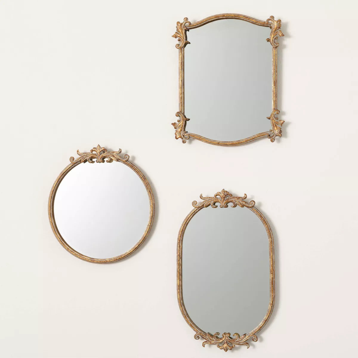 Heirloom Ornate Mirror Set of 3 Gold