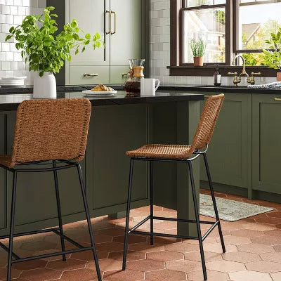 Wasson Woven Metal Leg Counter Height Barstool Tan -Black Frame, Jute-Like Seat