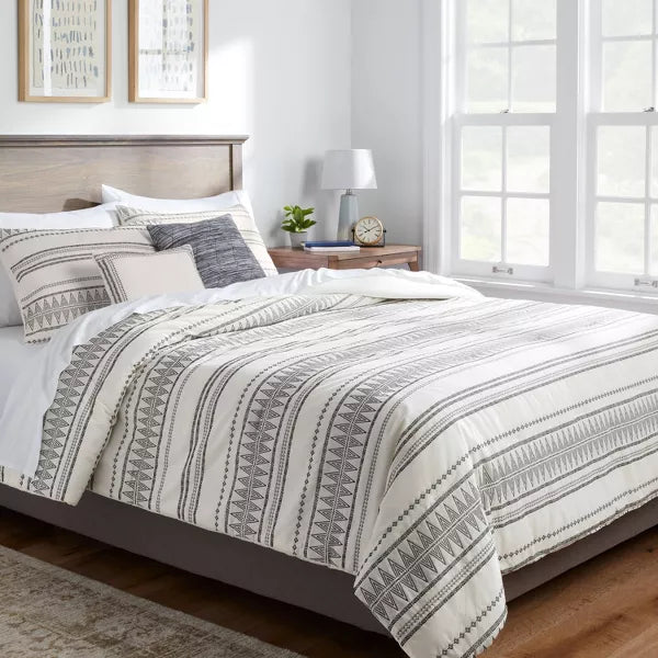 5pc Woven Diamond Stripe Comforter Set Cream/Black - Full/queen