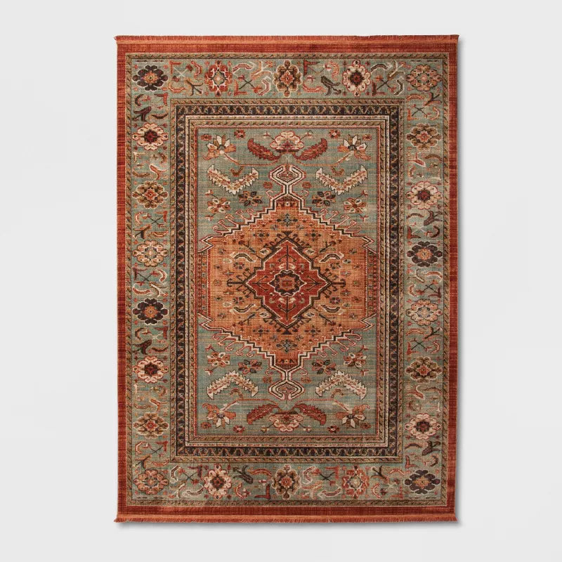 Floral Woven Rug Rust/Green - 7'x10'