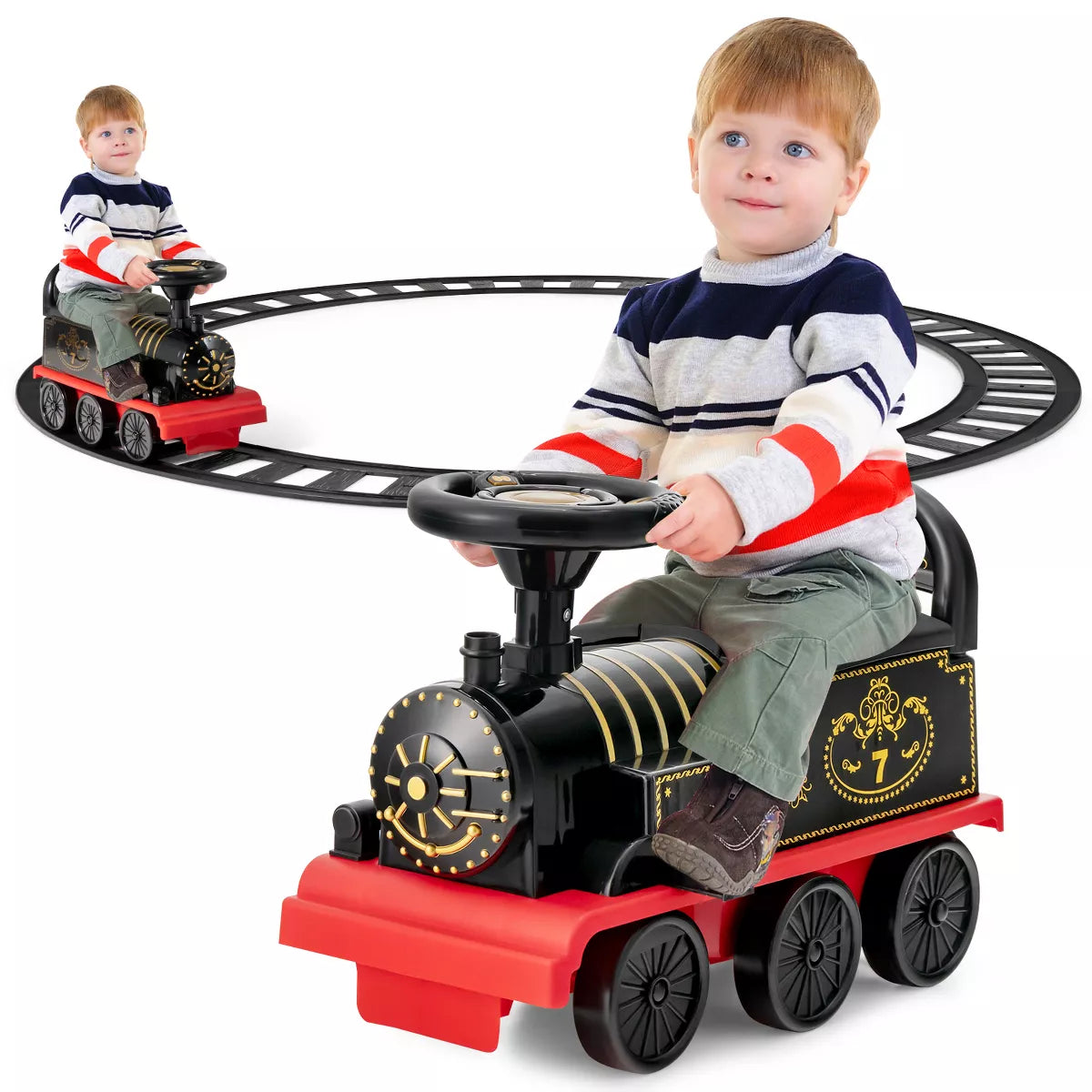 6V Electric Kids Ride On Train Motorized Train Toy w/ Track & 6 Wheels